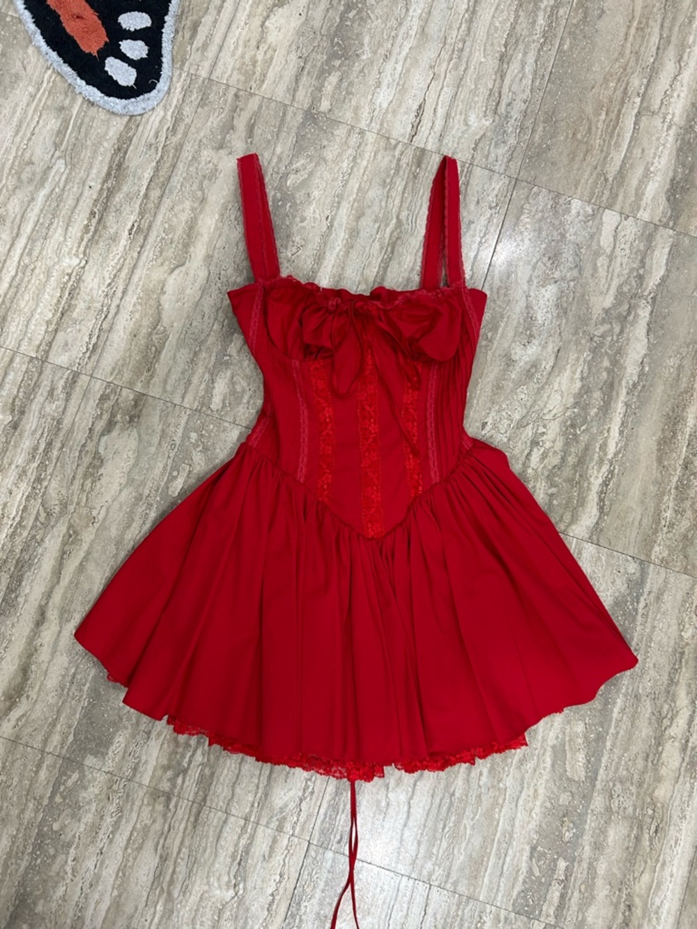 Small Red Pietra Pintuck Lace-Detail Babydoll Nightdress's house of cb